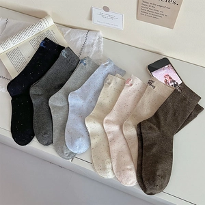 Chaussettes Mi-Mollet Femmes Mélange Coton Tricot Côtes Broderie Lettres Style Vintage Coréen Décontracté