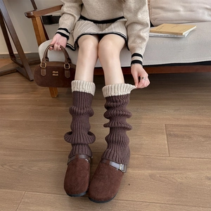 Jambières Tricotées Pour Femmes Acrylique Chaussettes Slouch Nervurées Style Académie Japonaise Bloc De Couleur Chaud