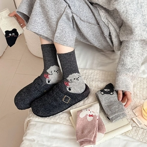 Cozy thermal wool socks with cute cartoon animal patterns and knitted texture for women