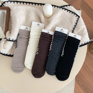 Korean Sweet Ruffle Edge Wool Blend Slouch Socks Women Autumn Winter Fashion Mid-Calf Socks Warm Knit Socks For Girls