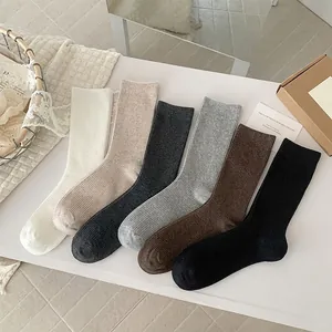 Women Cotton Slouch Socks Mid Calf Ribbed Solid Color Breathable Sweat Absorbent Casual College Style Daily Wear