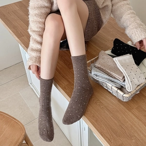 Cozy wool blend polka dot mid-calf socks for women in multiple warm autumn colors