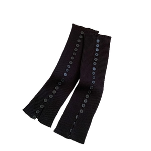 Japanese style black ribbed knit leg warmers with side buttons for winter fashion