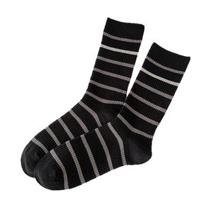 Pink and grey striped crew socks with ribbed knit texture for casual daily wear