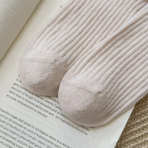 Detail of premium wool blend mid-calf socks showing fine stitching and ribbed texture