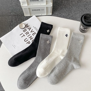 Men Crew Socks Cotton Blend Ribbed Breathable Minimalist Solid Color With Embroidery Logo Daily Casual Sports Wear