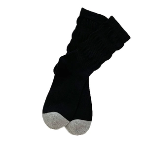 Japanese style color-block crew socks in black and grey with ribbed cotton texture