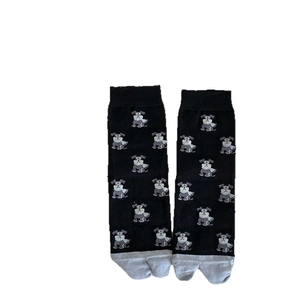 Japanese style cartoon puppy split-toe mid-calf socks in black and grey cotton knit