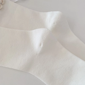 Macro shot of white ribbed knit socks showing fine texture and elastic cotton fabric detail