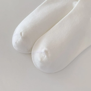 Close-up of white ruffle trim socks featuring fine knit texture and neat seam detail