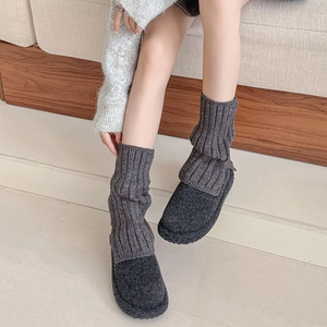 Winter thermal grey knit leg warmers with thick ribbed texture for women