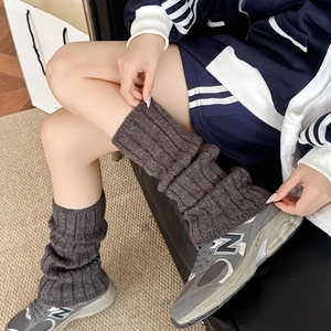 Japanese style dark grey ribbed knit leg warmers for women's autumn winter fashion outfit