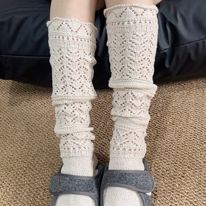 Leg Warmers Hollow Out Knit Knee High Socks Sweet Lace Edge Frilly Crochet For Women Autumn Winter Fashion