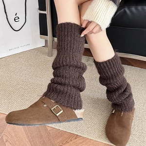 Knit Leg Warmers Women Acrylic Ribbed Slouchy Thick Warm Winter Japanese Style Solid Color Soft Cozy Footless Socks