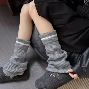 Women Striped Leg Warmers Ribbed Knit Slouchy Socks Acrylic JK Japanese Style Warm Autumn Winter