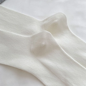 Macro shot of white ribbed knit fabric texture and elastic weave on lace calf socks