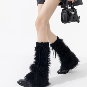 Jambières En Fausse Fourrure Pour Femmes Peluche Style JK Avec Nœud À Lacets Évasées Chaudes Accessoire Mode Automne Hiver