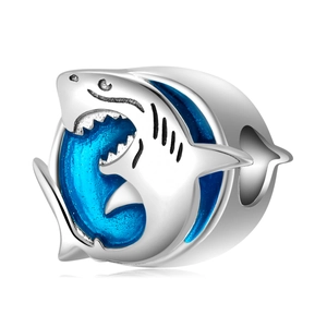 Shark Tier Charm Perle 925 Sterling Silber Blaues Emaille Ozean Stil DIY Schmuckherstellung Zubehör Für Frauen