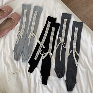 Damen Beinstulpen Gerippte Strick Socken Mit Steg Spitze Schleife Balletcore Süßer Stil Baumwollmischung Lange Strümpfe