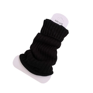 Minimalist black ribbed knit leg warmers for women with a lazy flare leg style