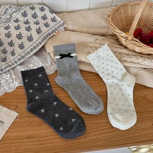 Calze A Metà Polpaccio Dolci Per Donna Maglia Di Cotone Pois Fiocco Bordo Con Volant Stile Giapponese