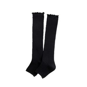 Black ribbed knit leg warmers with ruffle trim in Japanese ballet style for women