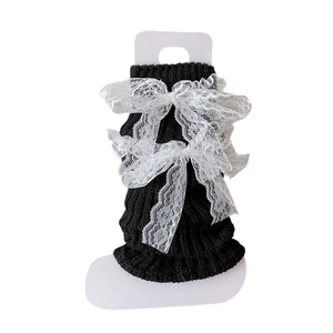 Jambières noires en maille style Lolita avec nœuds en dentelle blanche pour femme