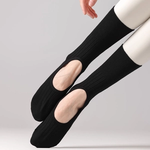 Black ribbed ballet yoga socks with heel cutout design for pilates and dance fitness