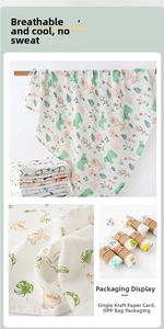 Detail of 100% cotton muslin baby swaddle blankets with cute animal prints and soft texture