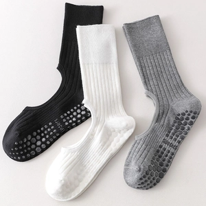 Yoga Pilates Socks Women Cotton Ribbed Anti Slip Silicone Grips Backless Hollow Out Breathable Indoor Sports