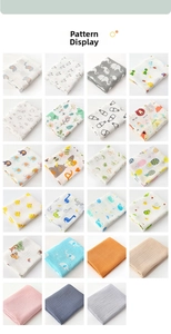 Detailed pattern display of double-layer cotton muslin baby swaddle blankets and towels