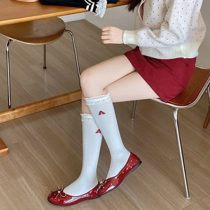 Damen Baumwolle Kniestrümpfe Spitze Besatz Gestreift Polka Dot Stickerei Sweet Lolita Stil Wadenhohe Socken