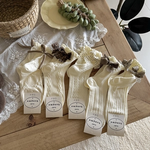 Wadenhohe Socken Baumwolle Gestrickt Schleifenakzent Rüschenmanschette Japanischer Mori Stil Süß Für Damen Mädchen
