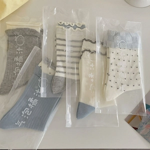 Five pairs of Japanese style ruffled cotton socks in cute dot and stripe patterns