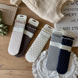 Chaussettes En Coton À Pois Pour Femmes Avec Bordure À Volants Style Japonais Doux Mi-Mollet Respirantes