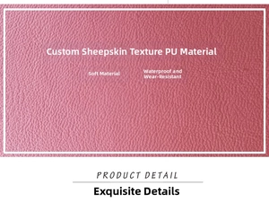 Close-up of rose pink sheepskin textured PU leather featuring soft, waterproof surface