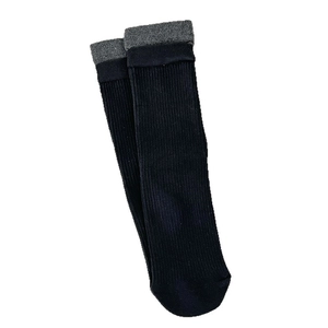 Navy blue and gray contrast ribbed crew socks with double-cuff design for women