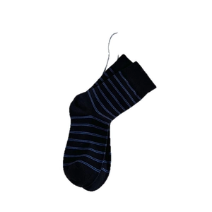 Classic black and light blue striped cotton crew socks with elastic ribbed cuffs