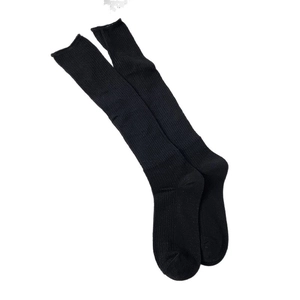 Classic black knee-high ribbed knit stockings with a solid minimalist texture for women