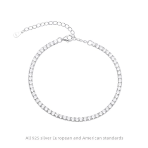 Classic Tennis Bracelet 925 Sterling Silver Round Zircon Adjustable Extension Chain Luxury Minimalist Jewelry For Women