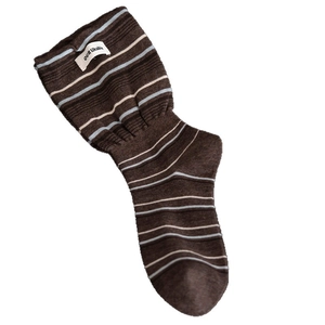 Retro striped slouch socks in brown and blue with stylish letter label detail