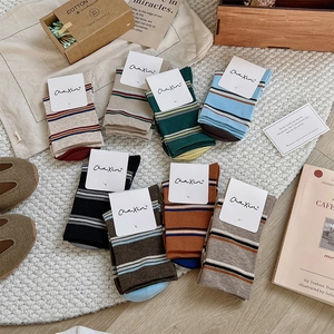 Detailed macro view of vintage striped crew socks in diverse color combinations