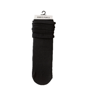 Classic black ribbed knit slouch socks for women in a stylish Japanese academy style