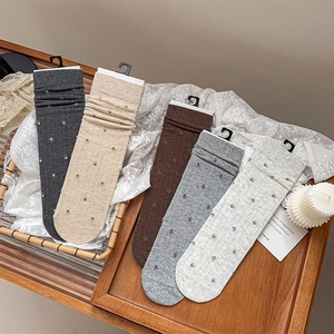 Women Mid Calf Socks Cotton Ribbed Floral Embroidery Vintage Mori Style Sweet Breathable Casual