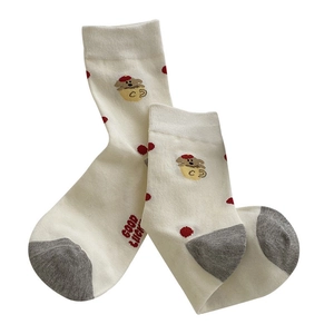 Calze carine stile giapponese con pois rossi e stampa grafica GOOD LUCKY