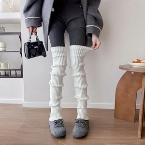 Japanese Jk Style Leg Warmers Acrylic Ribbed Knit Long Slouch Socks Women Girls Autumn Winter Solid Color Breathable Slim