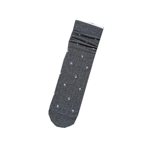 Floral dark grey cotton crew socks with ribbed texture and tiny flowers for women