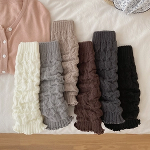 Japanese style cable knit leg warmers for women in six neutral colors and ruffled edges