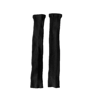 Japanese style black ribbed knit leg warmers in a vertical long over-knee fashion style