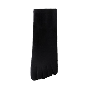 Women's pure black cotton five-finger toe socks with breathable knit design for sports